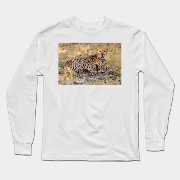 Panting Cheetah Resting in the Shade Long Sleeve T-Shirt by SafariByMarisa